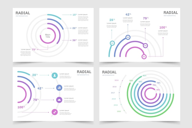 Bezpłatny wektor pakiet szablonów promieniowy infographic