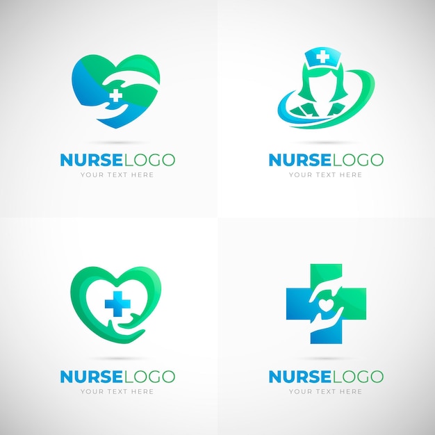 Bezpłatny wektor pakiet z gradientowymi logo pielęgniarki