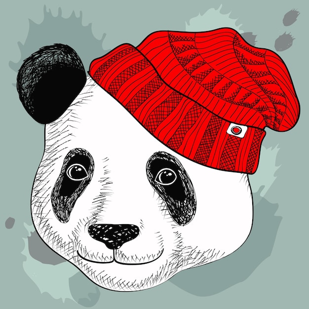 Bezpłatny wektor panda w czapce z dzianiny