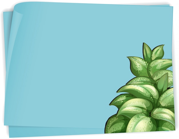 Bezpłatny wektor papierowy szablon z zielonymi liśćmi na błękitnym papierze