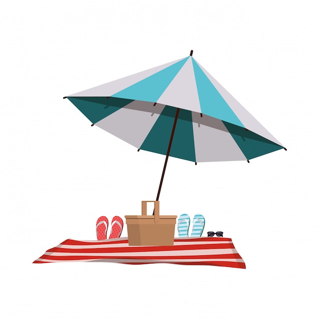Bezpłatny wektor parasol w paski z krzesłem plażowym w kolorze białym