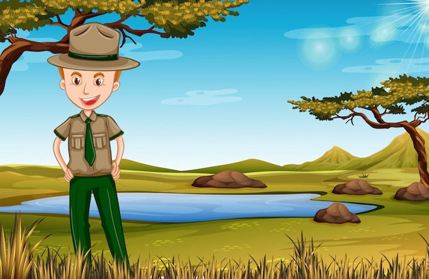 Park Ranger W Afrykańskiej Scenie