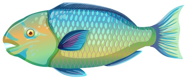 Parrotfish w stylu kreskówki na białym tle