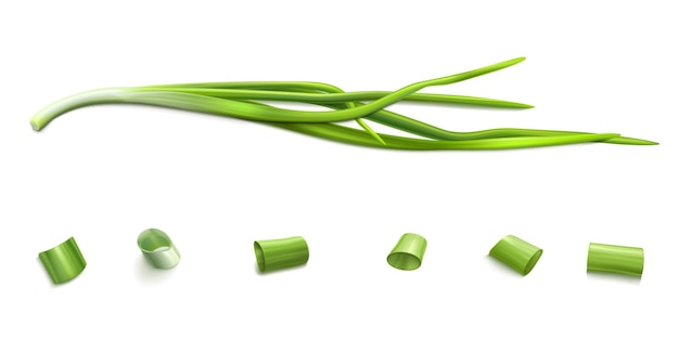 Pęczek szczypiorku i pokrojony w plasterki zieloną cebulę lub czosnek
