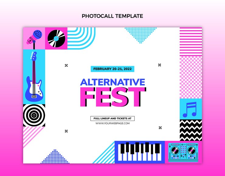Bezpłatny plik Wektor photocall festiwal muzyczny z mozaiką o płaskiej konstrukcji