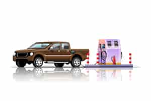 Bezpłatny wektor pick-up tankuje na ilustracji stacji paliw