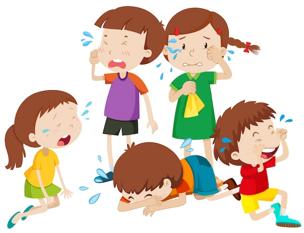 Bezpłatny wektor pięć dzieci płacze z łzami ilustracji