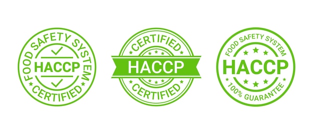 Pieczęć z certyfikatem haccp. odznaka systemu bezpieczeństwa żywności. ilustracja wektorowa