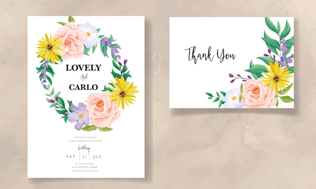 Piękna karta zaproszenie na ślub z dzikim kwiatem