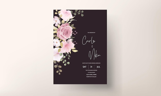 Piękna Karta Zaproszenie Na ślub Z Piękną Dekoracją Kwiatową