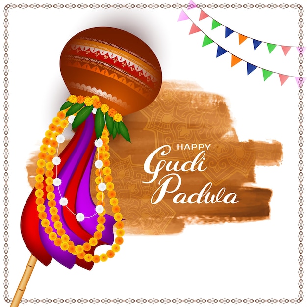 Bezpłatny wektor piękna kartka z tradycyjnym indyjskim festiwalem happy gudi padwa