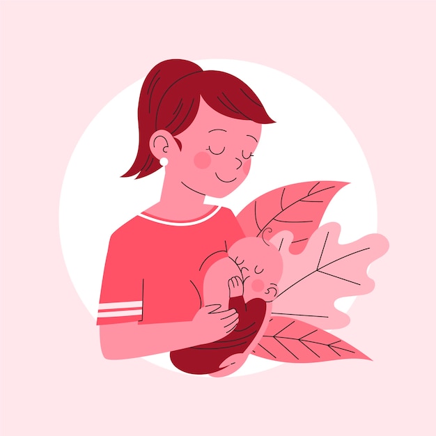 Piękna kobieta z ilustracją karmienia piersią dla dziecka