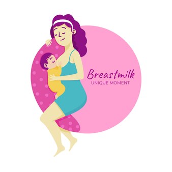 Piękna kobieta z ilustracją karmienia piersią dla dziecka