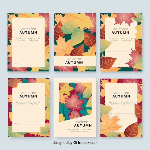 Bezpłatny wektor piękna kolekcja jesień kart