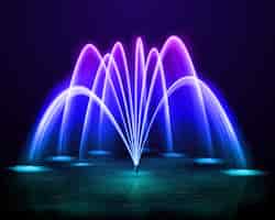 Bezpłatny wektor piękna kolorowa dancingowa plenerowa strumień wody fontanna przy ciemnej nocy tła projektem realistycznym
