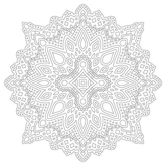 Piękna moochromowa liniowa wektorowa ilustracja dla dorosłych kolorowanka z abstrakcyjną mandalą na białym tle na białym tle