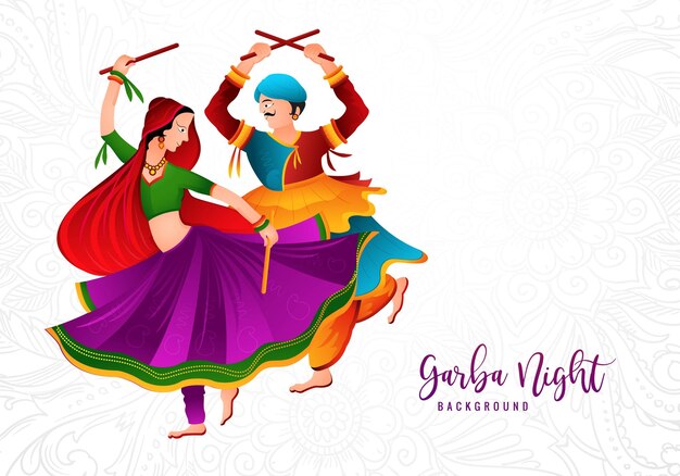Piękna para grająca dandiya w tle nocy disco garba