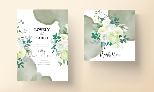 Bezpłatny wektor piękna, ręcznie rysowana karta zaproszenie na ślub z różą i kwiatem lilii calla