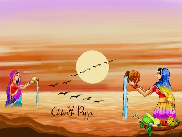 Bezpłatny wektor piękna szczęśliwa puja chhath indyjski festiwal kulturalny wektor tła