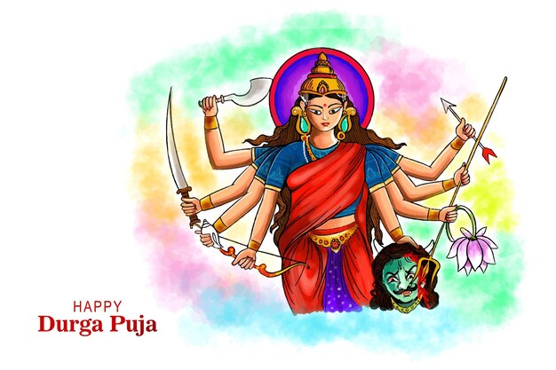 Piękna twarz bogini Durga Puja na tle festiwalu shubh navratri