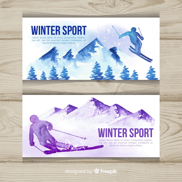 Bezpłatny wektor piękne banery akwarela zimowy sport