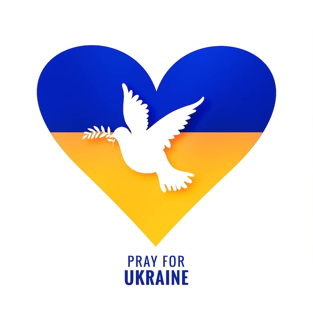 Bezpłatny wektor piękne serce pokoju i ptak gołąb z modlitwą o projekt motywu flagi ukrainy