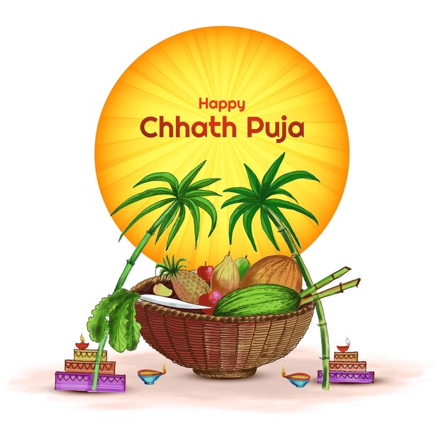 Piękne szczęśliwe tło karty festiwalu chhath puja