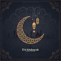 Bezpłatny wektor piękny festiwal eid mubarak powitanie islamskiej karty projekt półksiężyca
