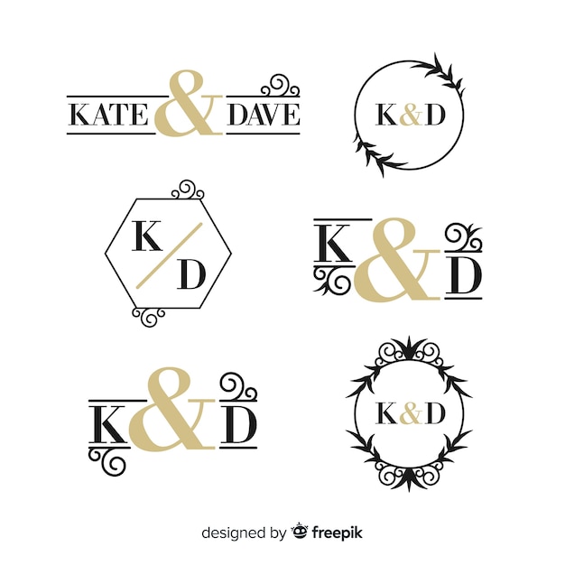 Bezpłatny wektor piękny i elegancki zestaw logo lub logotypu na wesele lub kwiaciarnię