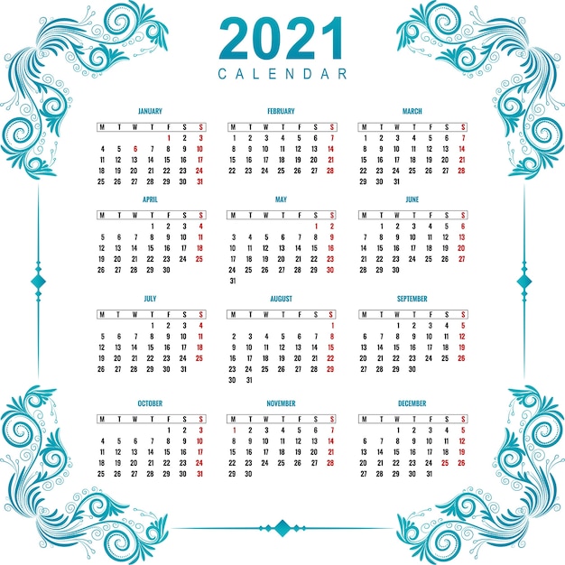 Piękny kalendarz 2021 do ozdobnych motywów kwiatowych