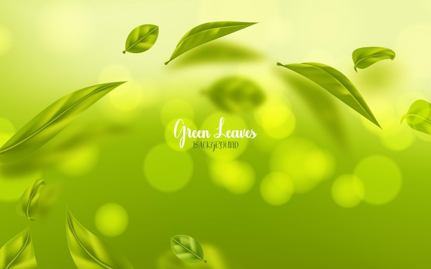 Piękny latający zielony liść herbaty realistyczne tło 3d