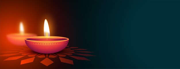 Piękny ozdobny baner happy diwali diya