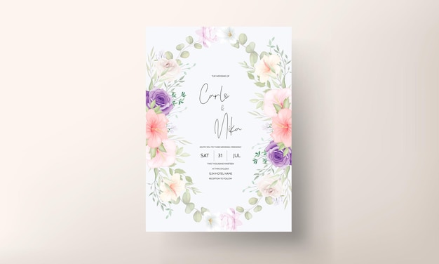 Piękny, ręcznie rysowane szablon karty zaproszenie na ślub kwiatowy