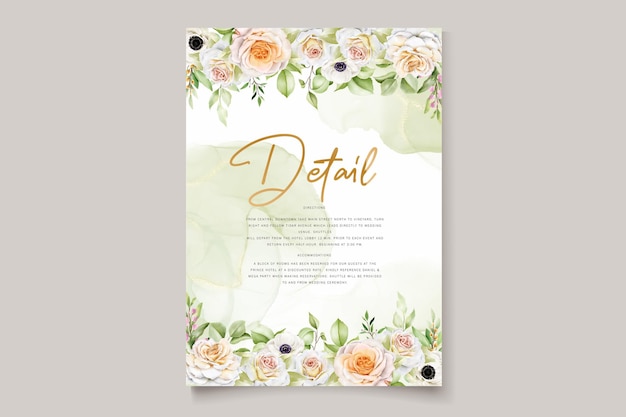 Piękny, ręcznie rysowane zestaw kart z zaproszeniem na ślub róże