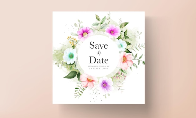 Piękny rysunek akwarela kwiatowy zaproszenie na ślub szablon karty