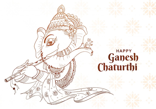 Bezpłatny wektor piękny szkic sztuka projekt karty ganesh chaturthi