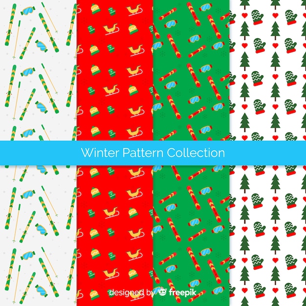 Bezpłatny wektor piękny zestaw kolorowych wzorów zimowych