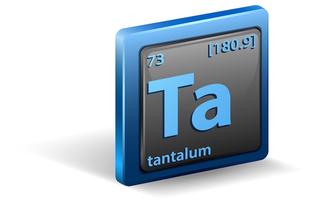 Pierwiastek chemiczny tantalu. Symbol chemiczny z liczbą atomową i masą atomową.