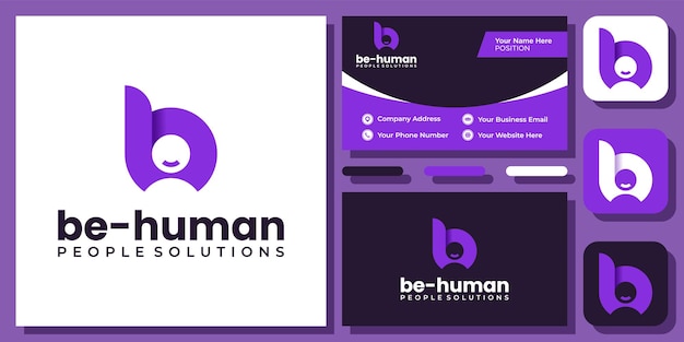 Pierwsza litera b ludzie profil społeczności ludzkiej pracy nowoczesny projekt logo z szablonem wizytówki