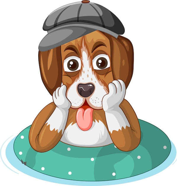 Bezpłatny wektor pies w szarym kapeluszu na pływającym pierścieniu