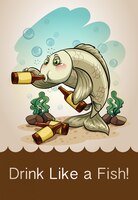 Bezpłatny wektor pijany rybak pijący alkohol