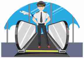Bezpłatny wektor pilot na ruchomym chodniku na lotnisku