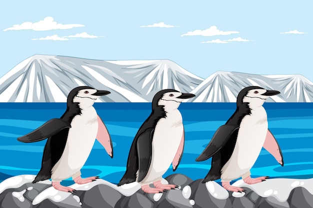 Bezpłatny wektor pingwin stojący na skałach w arktyce