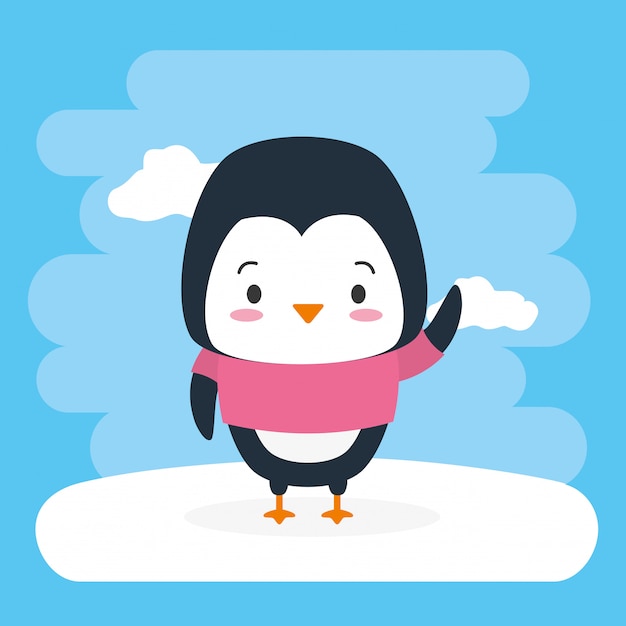 Bezpłatny wektor pingwinu śliczny zwierzę, kreskówka i mieszkanie styl, ilustracja