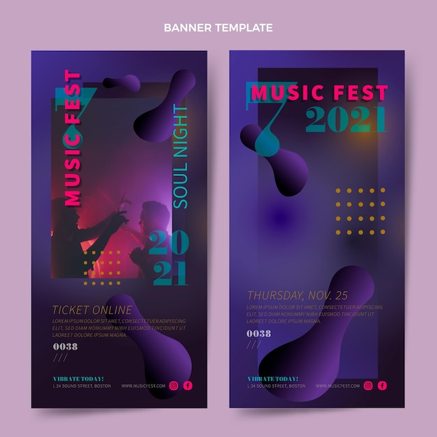 Bezpłatny wektor pionowe banery festiwalu muzyki gradientowej