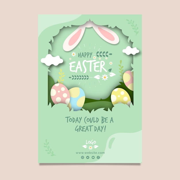 Pionowy szablon kartki z życzeniami na Wielkanoc z jajkami i uszami królika