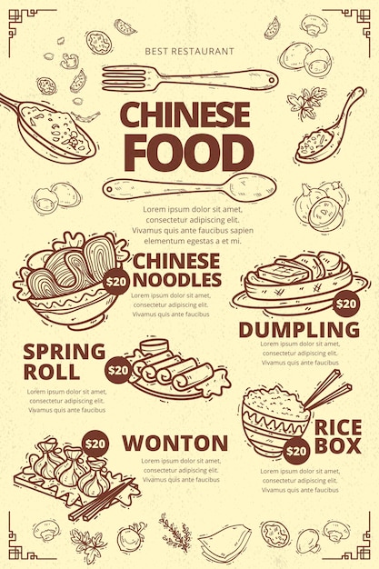 Bezpłatny wektor pionowy szablon menu chińskiej żywności