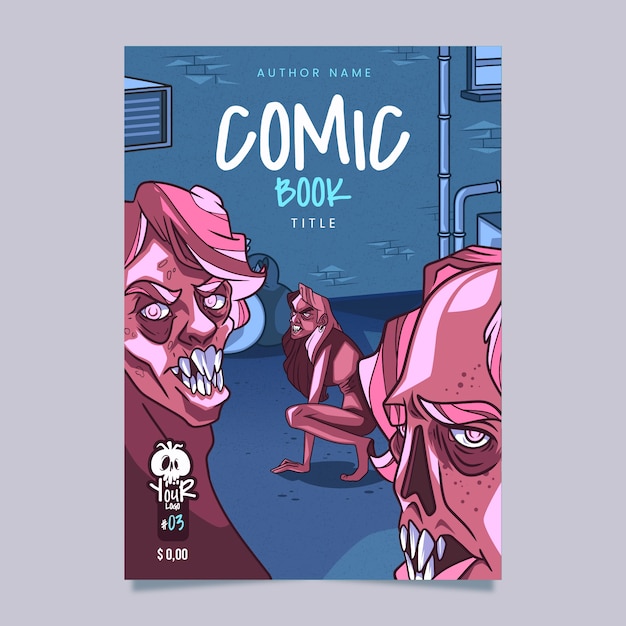 Bezpłatny wektor pionowy szablon okładki komiksu z zombie