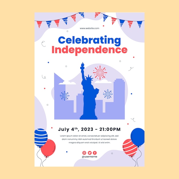 Bezpłatny wektor pionowy szablon plakatu na amerykańskie święto 4 lipca