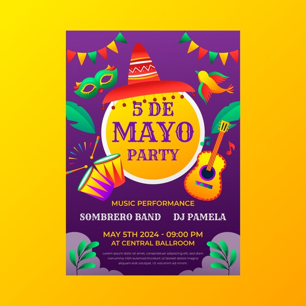 Pionowy szablon plakatu na obchody cinco de mayo